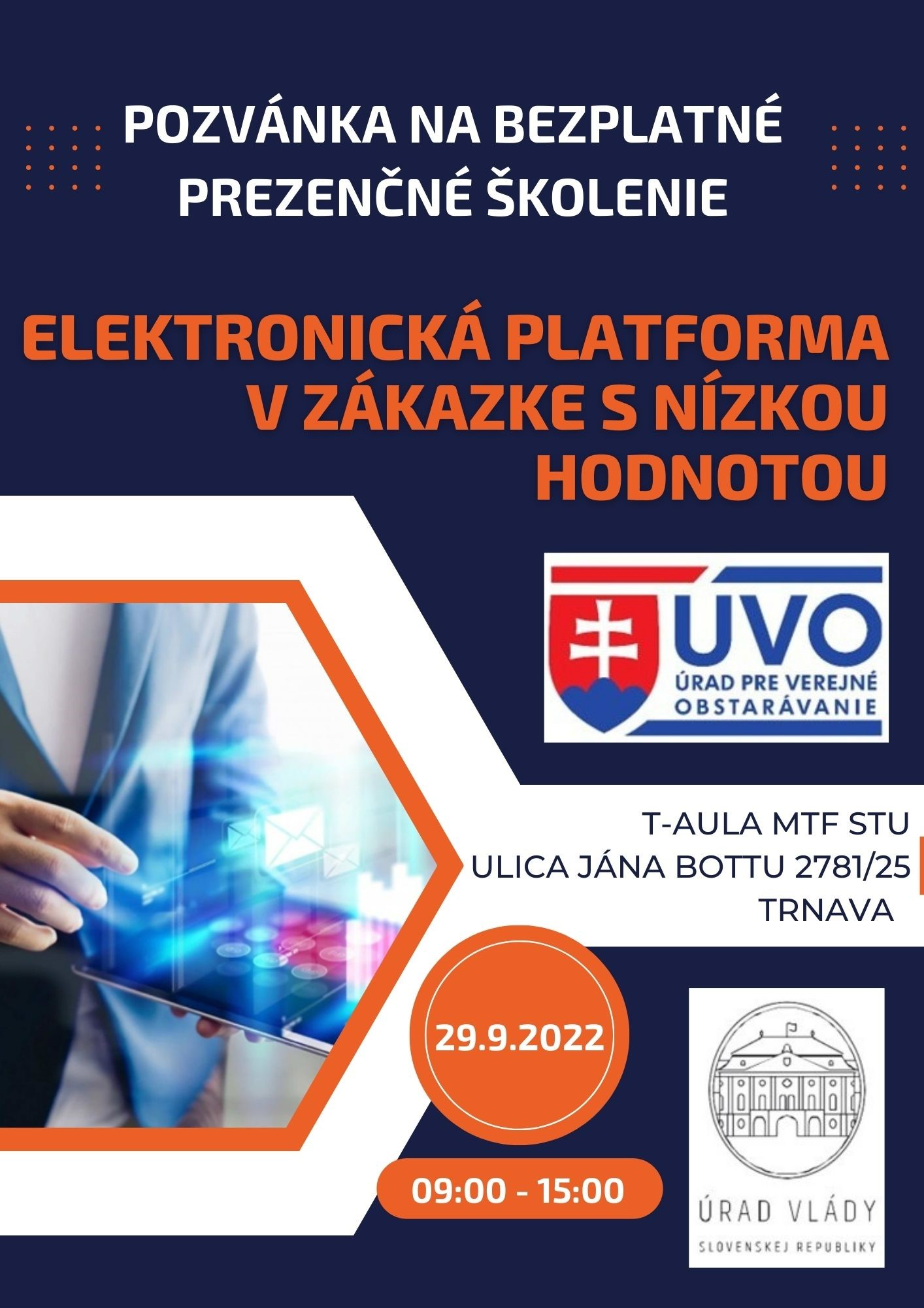 Pozvánka na prezenčné školenie „Elektronická platforma v zákazke s nízkou hodnotou“ v Trnave